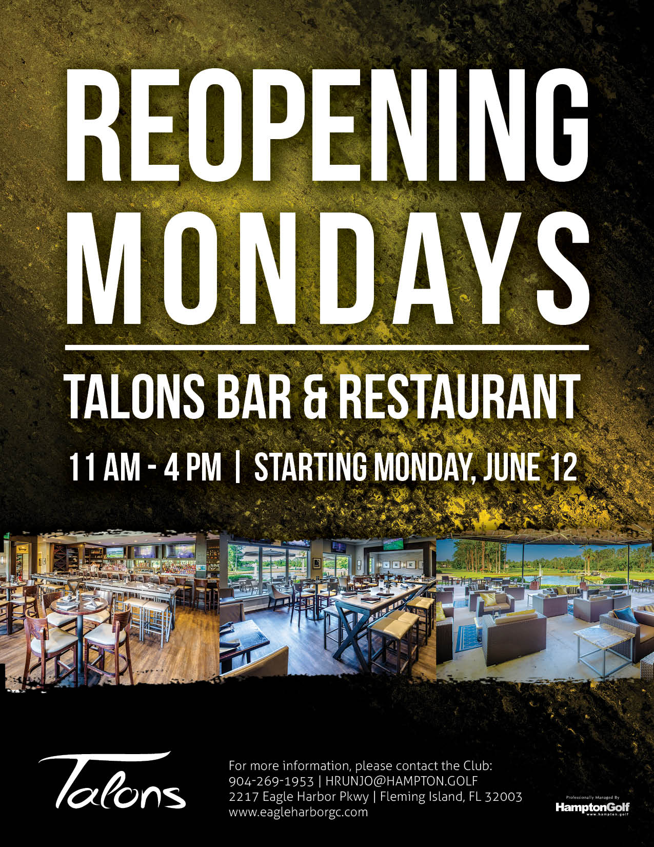 EH Talons Bar Restaurant Reopening Mondays EMAIL